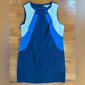 Boden Colorblock Sheath Dress Blue Women's 10R Cotton Linen Modern Classic Bow